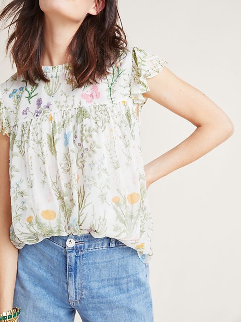 Anthropologie Babydoll Blouse with Beading